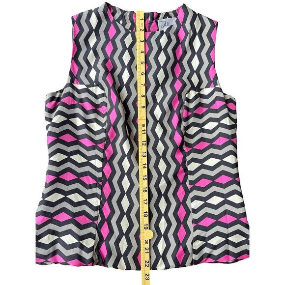 Milly Geometric Zigzag Silk Sleeveless Top Pink Black White - Size 6 - Picture 5 of 12